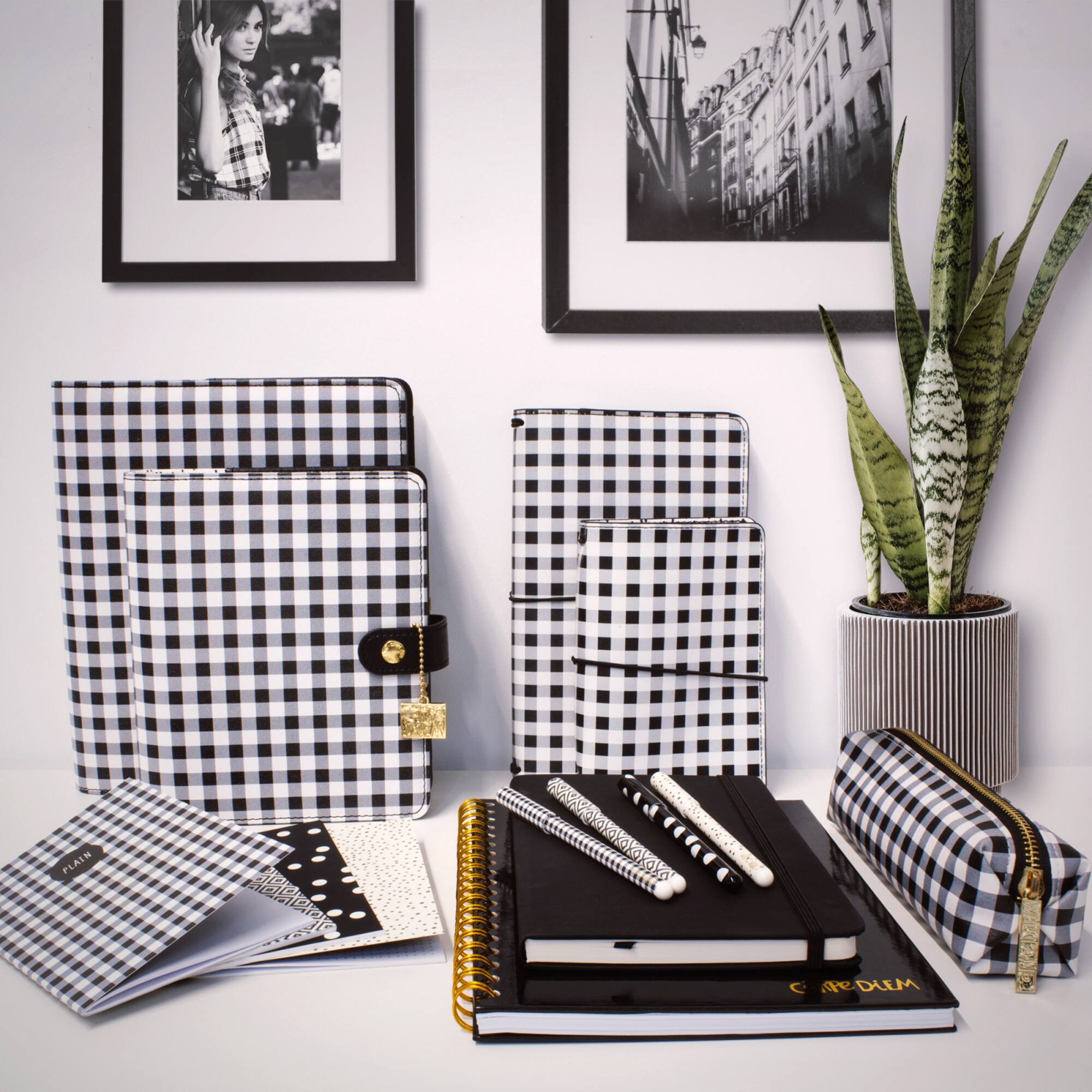 Pukka Pads Black & White Buffalo Check Slim Pencil Cases, 6ct.